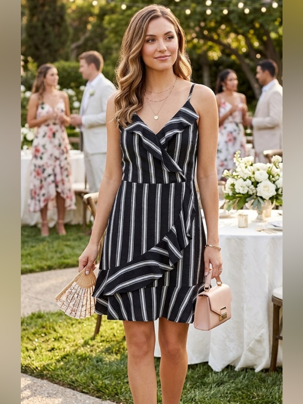 Striped Black Ruffle Wrap Dress -‎ Elegant Women’s Summer Dress